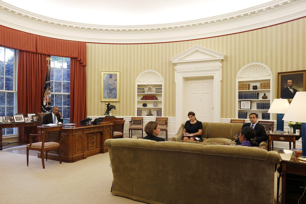 Una telefonata di Barack Obama con il re Abdullah dell'Arabia Saudita, nel 2014