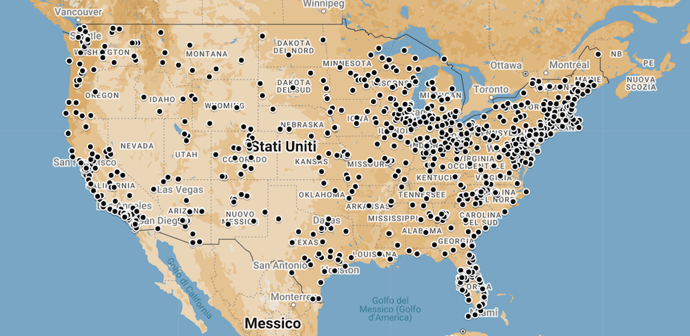 La mappa delle proteste del 19 aprile (dal sito di 50501)