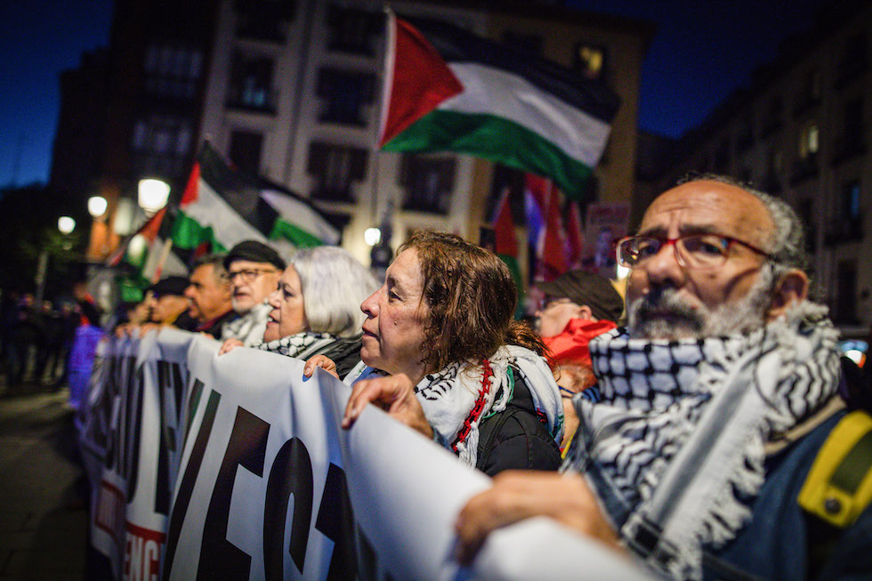 Una manifestazione per la Palestina a Madrid, febbraio 2024