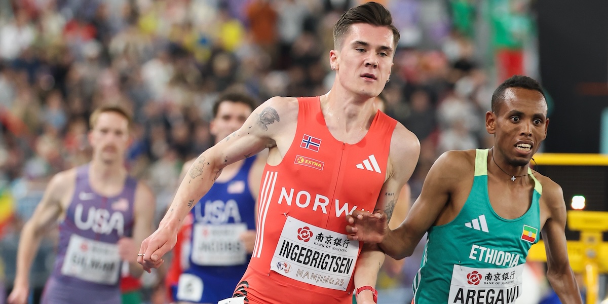 Jakob Ingebrigtsen durante una gara a Nanchino a marzo di quest'anno (Lintao Zhang/Getty Images)