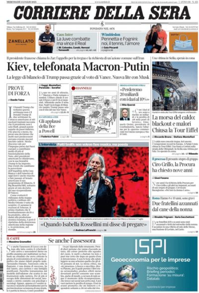 Prima pagina Corriere della sera