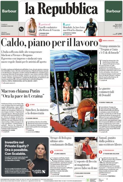 Prima pagina La Repubblica