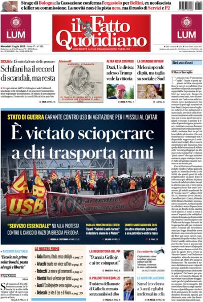 Prima pagina Il Fatto Quotidiano