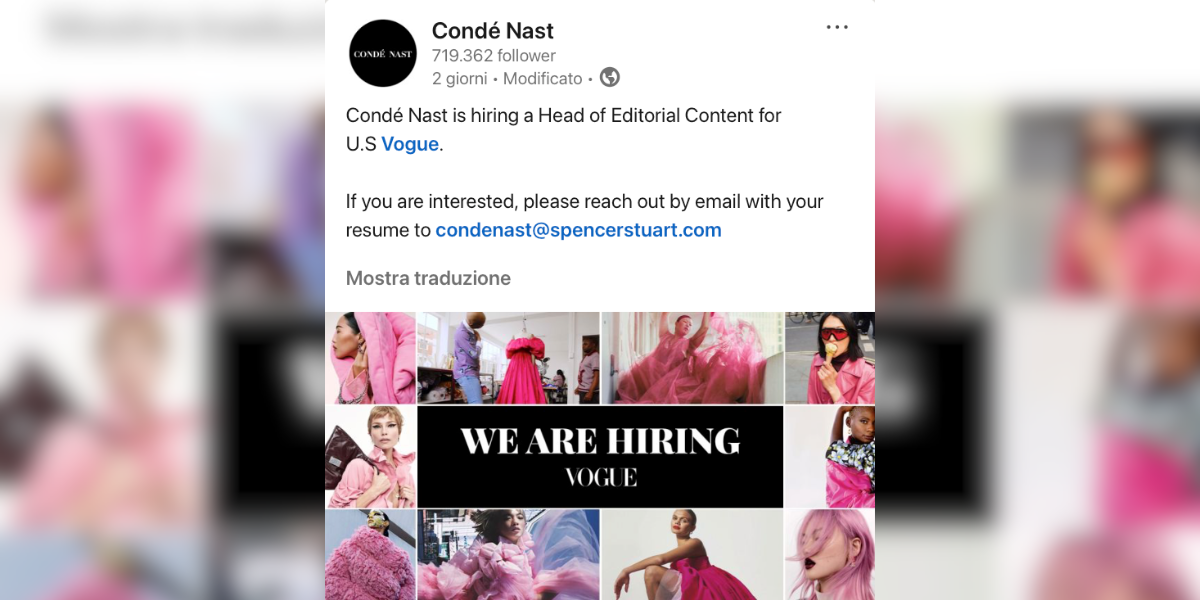 Leggi l'articolo: Vogue sta cercando la persona che sostituirà Anna Wintour su LinkedIn