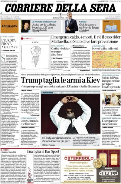Prima pagina Corriere della sera