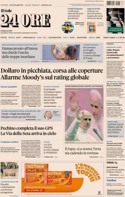 Prima pagina Il Sole 24 ore