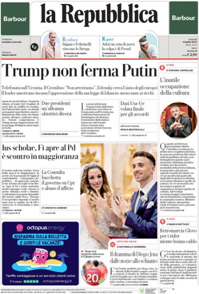 Prima pagina La Repubblica