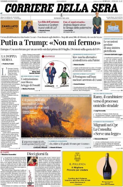 Prima pagina Corriere della sera