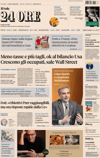 Prima pagina Il Sole 24 ore