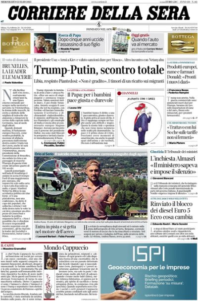 Prima pagina Corriere della sera