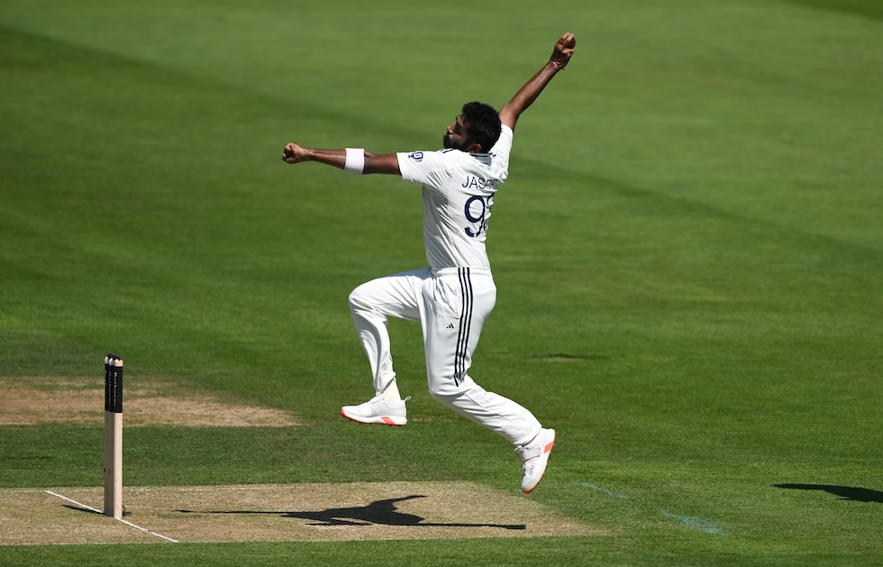 Il lanciatore indiano Jasprit Bumrah durante la seconda giornata di Inghilterra-India, 11 luglio 2025 (Stu Forster/Getty Images)
