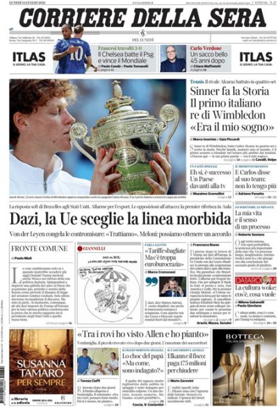 Prima pagina Corriere della sera
