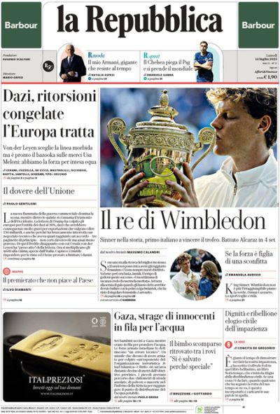 Prima pagina La Repubblica
