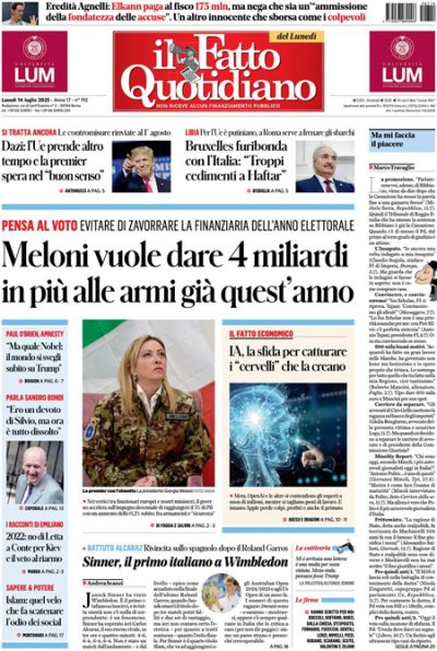Prima pagina Il Fatto Quotidiano
