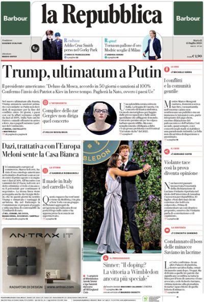 Prima pagina La Repubblica