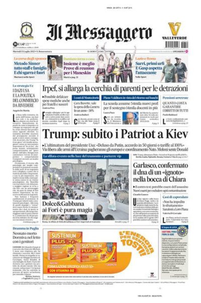Prima pagina Il Messaggero