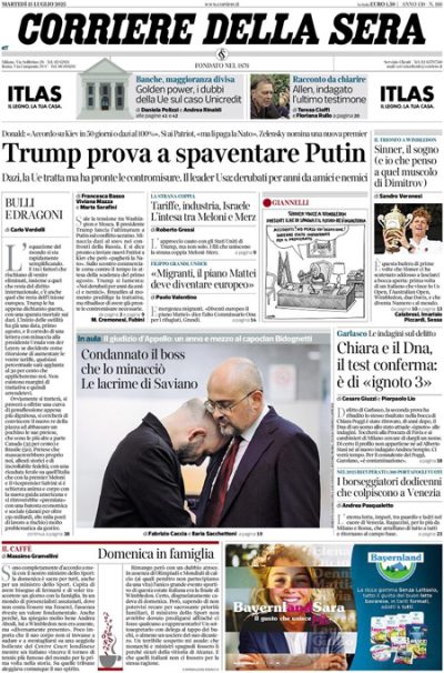 Prima pagina Corriere della sera