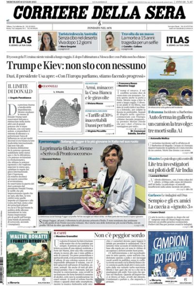Prima pagina Corriere della sera