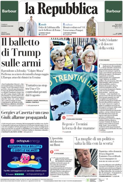 Prima pagina La Repubblica