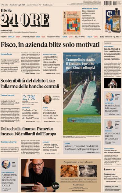 Prima pagina Il Sole 24 ore