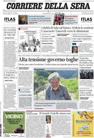 Prima pagina Corriere della sera