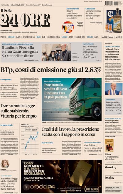 Prima pagina Il Sole 24 ore