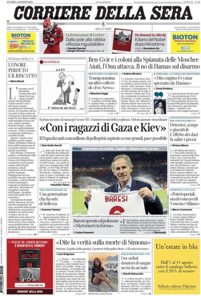 Prima pagina Corriere della sera