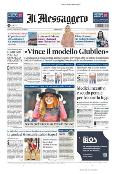 Prima pagina Il Messaggero