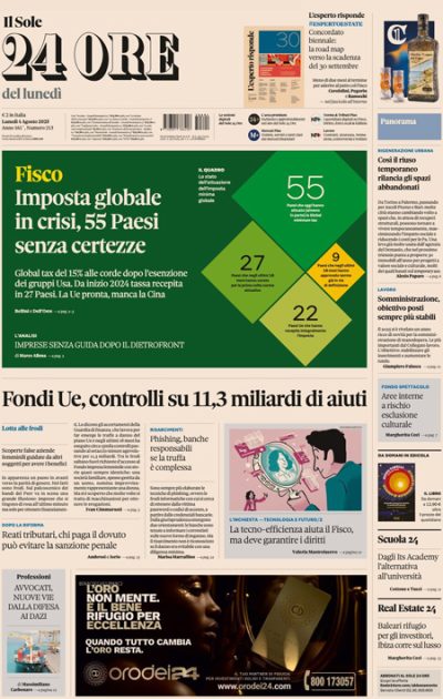 Prima pagina Il Sole 24 ore