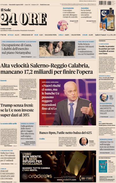Prima pagina Il Sole 24 ore