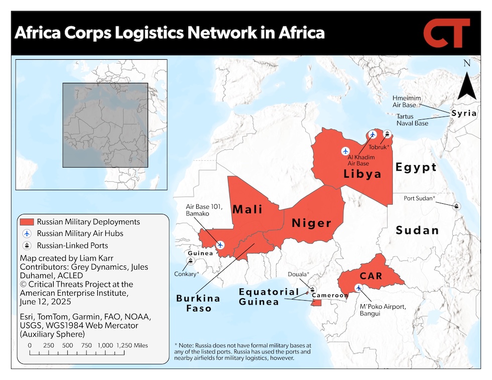 La mappa mostra i paesi dove sono presenti i mercenari russi e le basi di cui dispongono