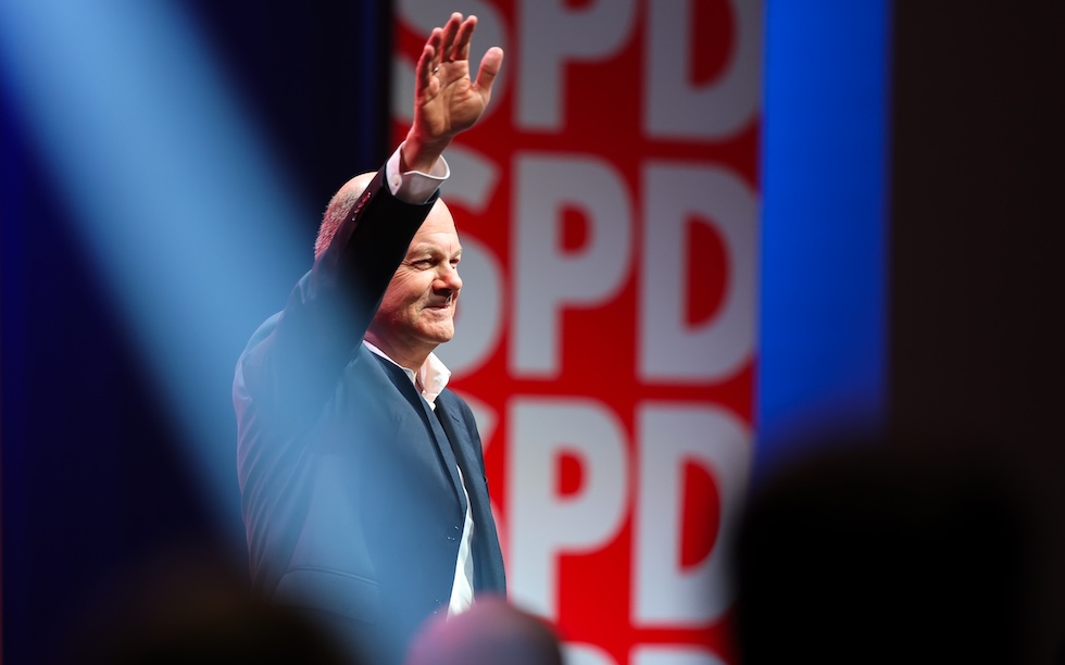 Olaf Scholz a un comizio dell'SPD in Sassonia, il 2 agosto 