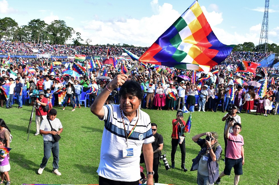 Evo Morales durante un evento delll’Unione delle Nazioni Sudamericane dei Popoli (Runasur), il 3 agosto a Ivirgarzama, in Bolivia 
