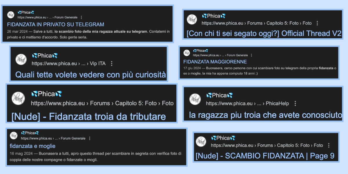 Servizio La7 sullo scandalo Phica con immagini di politiche coinvolte