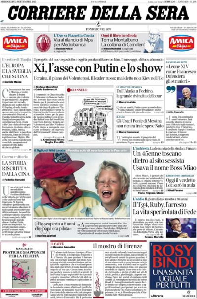 Prima pagina Corriere della sera