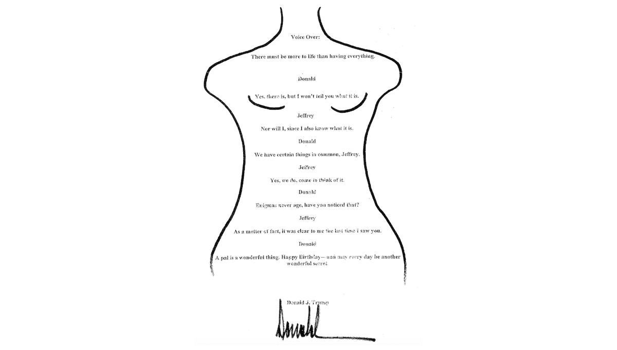 Leggi l'articolo: La foto del biglietto di auguri volgare che Donald Trump avrebbe mandato a Jeffrey Epstein