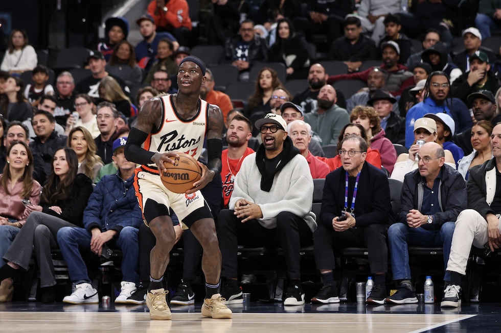 Dennis Schroder con i Detroit Pistons, con cui ha giocato questa stagione da febbraio, 5 marzo 2025. L'anno prossimo giocherà con i Sacramento Kings (Photo by Meg Oliphant/Getty Images)