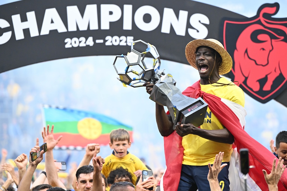 I giocatori dell'Union festeggiano dopo la vittoria del campionato, 25 maggio 2025 (Isosport/MB Media/Getty Images)