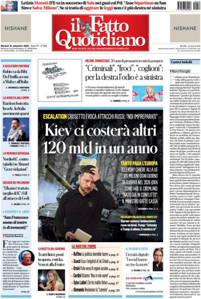 Prima pagina Il Fatto Quotidiano