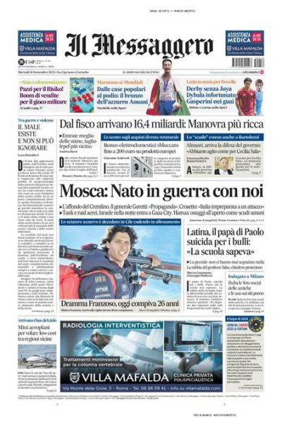 Prima pagina Il Messaggero