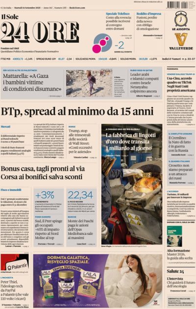 Prima pagina Il Sole 24 ore