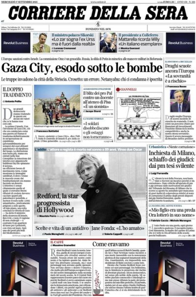 Prima pagina Corriere della sera