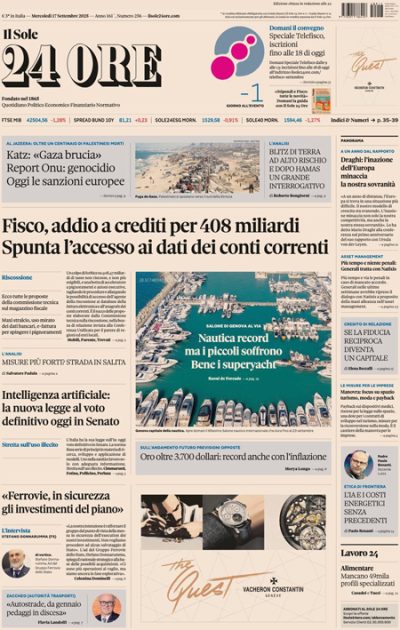 Prima pagina Il Sole 24 ore