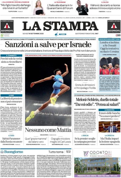 Prima pagina La Stampa
