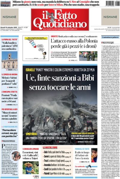 Prima pagina Il Fatto Quotidiano