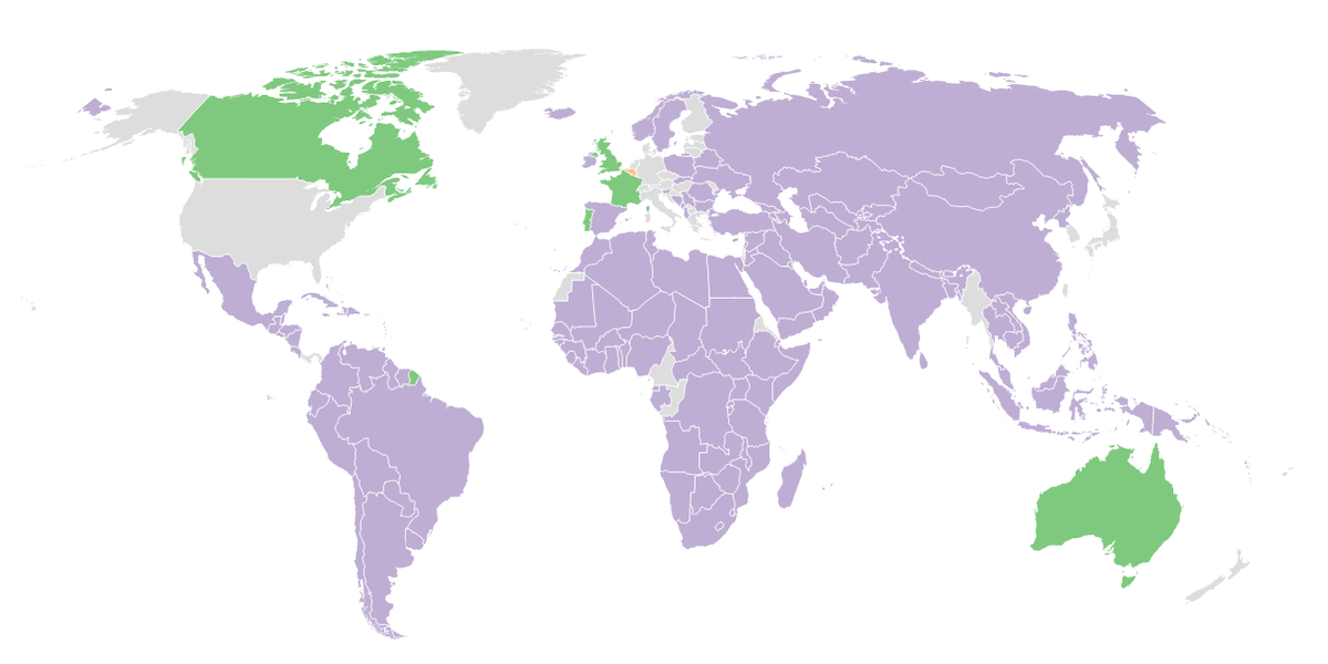 La mappa dei paesi che riconoscono la Palestina