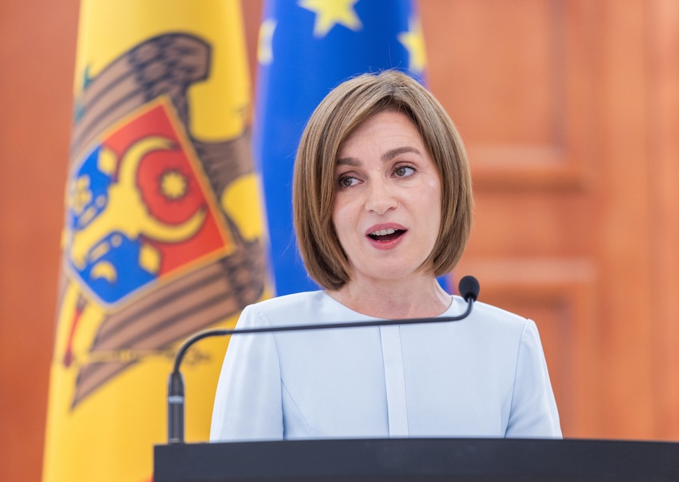 Maia Sandu durante una conferenza stampa, il 27 agosto 