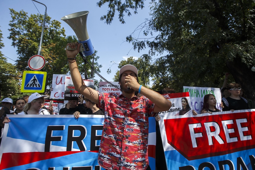 Una manifestazione dei sostenitori di Shor, a Chișinău, lo scorso agosto