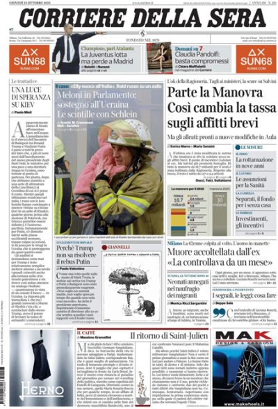 Prima pagina Corriere della sera