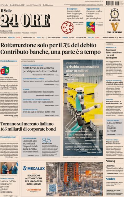 Prima pagina Il Sole 24 ore